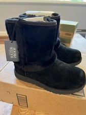 NEW UGG Girls K Hadley II Boots Shearing Kids 3 EU35 Black Waterproof