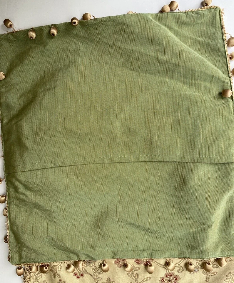 2 VTG Waterford Floral Jacquard Throw Pillow Covers 20x20 Beaded Trim Gold FANCY - Image 4 of 4