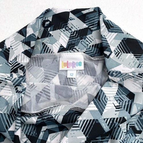 LuLaRoe Kids Azure A-Line Skirt 12 (12-14) NWT Multicolor Gray Geometric - Picture 4 of 10