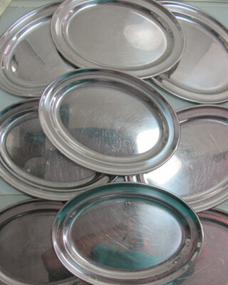 9 x Tablett Platte Steinbach Edelstahl 9 Stück 31,2 cm c 22,2 cm (KR7)