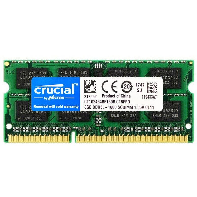CRUCIAL DDR3L DDR3 16GB 2X8GB 1600 Mhz 2Rx8 PC3L-12800 SODIMM Laptop Memory RAM - Bild 2 von 4