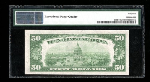 DBR 1934 $50 DGS FRN Philadelphia Gem Fr. 2102-Cdgs PMG 65 EPQ Serial C03737366A - Picture 2 of 2