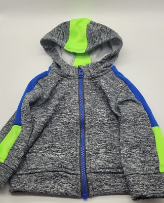 Athletic Works Baby Unisex Zip Hoodie Size 6/9 Months Black/Gray, Blue & Green