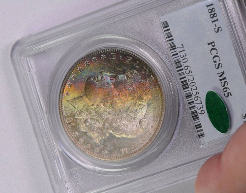 1881 S Morgan Dollar PCGS MS65 CAC Beautiful rainbow toning!!! - Picture 5 of 6