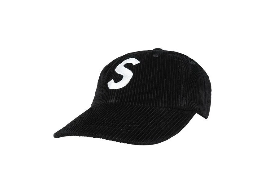 Supreme velours côtelé logo S 6 panneaux noir