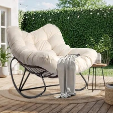 Oversized Rattan Papasan Rocking Chair Outdoor,Patio Chair Cushion, Weatherproof