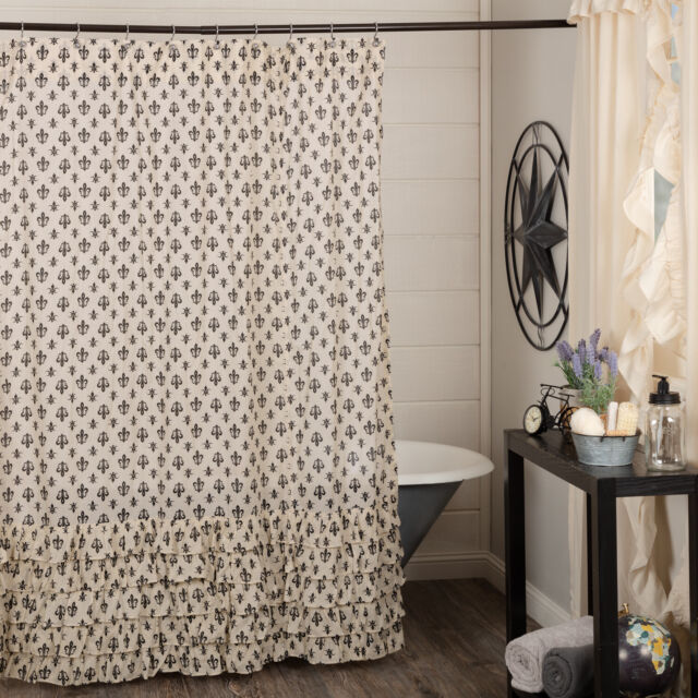 Vhc Brands 18018 Elysee Ruffled Shower, Grey Ikat Shower Curtain Liner