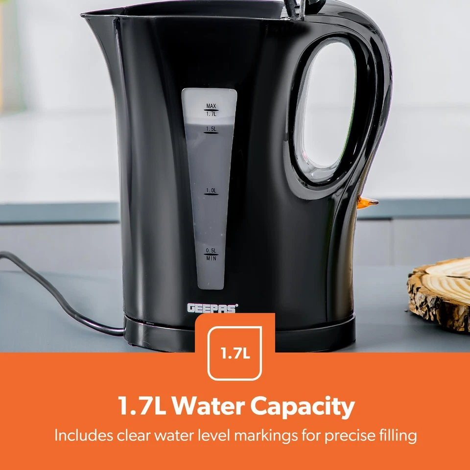 2200W 1.7L Electric Kettle & 650W 2 Slice Bread Toaster Kitchen Combo Set Black - Image 2 of 4