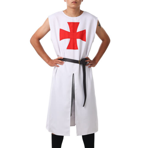Medieval Mens Cloak Templar Knight Cloak Cape Tunic Halloween Knight Costume Set - Picture 14 of 38