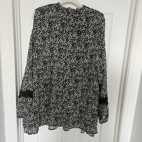 Lane Bryant Chiffon Cold Shoulder Blouse Floral Black 38/40 - Picture 5 of 7