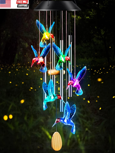Wind Chimes,Hummingbird Solar Wind Chimes for outside Color Changing,4 Aluminum