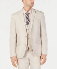 Bar Iii Mens Slim fit Suit Jacket Blazer 36 R Beige Solid Linen