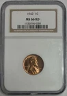1942 Lincoln Cent NGC MS66RD Uncirculated Red Wheat Penny 1C