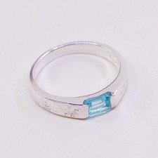 sz 7.25, vtg Sterling silver statement ring, 925 stackable band w/ blue topaz