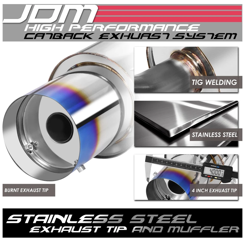 STAINLESS CAT BACK EXHAUST 4"BURNT TIP MUFFLER 99-03 MITSUBISHI GALANT 2.4L 4G64 - Image 2 of 4