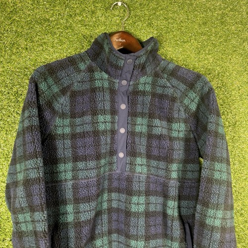 Vineyard Vines Sweater Womens Medium Sherpa Pullover Fleece Green Plaid - Picture 2 of 11