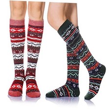 Women's Knee High Wool Socks Winter Thick Thermal Soft Comfy One Size Retro C