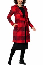 G by Giuliana Women's Black Label Plaid Trench Coat Red Size Medium