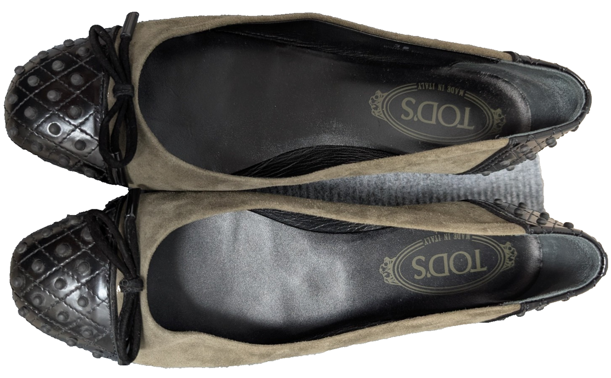 Tods Ballet Flats Womens EU38 US8 Leather Cap Toe Colorblock  display picture 3