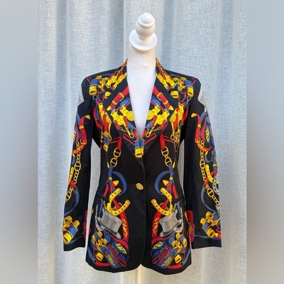 Escada Margaretha Ley chains belts colorful black satin blazer
