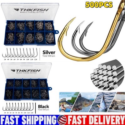  500PCS High-Carbon Steel Barbed Fishing Hooks with Holes Portable Boxed Hooks