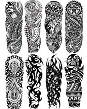 Temporary Tattoos Black Tribal Full Sleeve Waterproof 8-Sheet Realistic