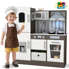 Kids Cooking Pretend Play Kitchen Set Wooden PlaysetToy Toddler Gift Sound,Light