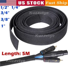 5M PET Expandable Braided Cable Sleeve – Wire Sleeving for Audio Video 1/4" 1/2"