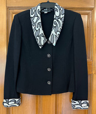 St. John Evening Santana Knit Jacket Blazer Black Sequin Trim EUC Size 8 FLAW