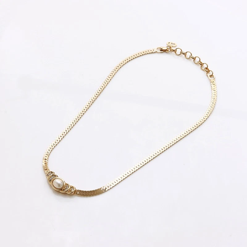 Collana Christian Dior vintage resina perle strass oro WS9455