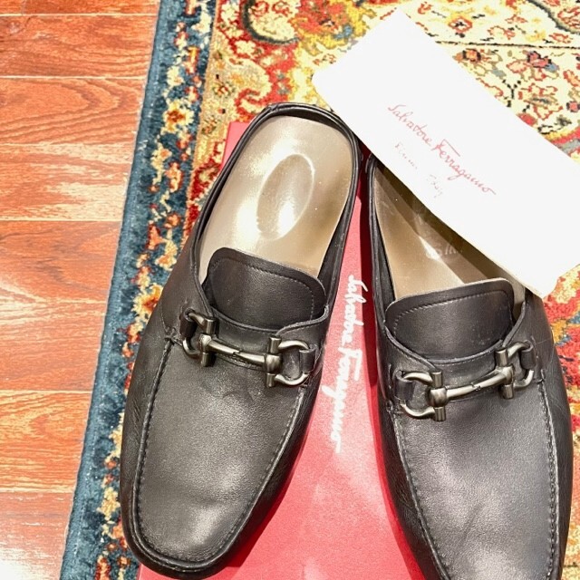 Ferragamo Open Heel Black Driver, 10.5 Horse Bit Loafers  display picture 2