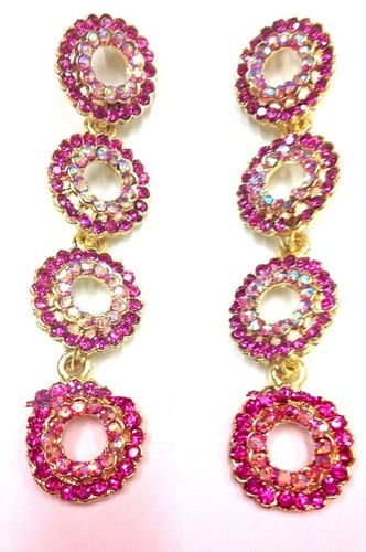 Bridal Dressy Earings Multi Color Pink Sapphire Swarovski Crystal Earrings - Picture 2 of 5