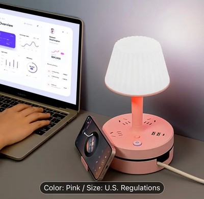 Creative multi-function Table Lamp with sockets and USB ports-Pink!