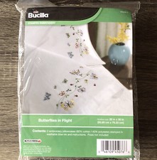 Plaid Bucilla Butterflies in Flight Stamped Embroidery Pair of Pillowcases Kit