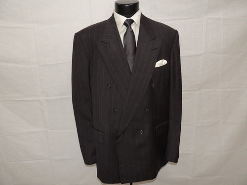 Bill Cairo Men's Double Breasted Gray Chalk Stripe Custom Suit 46 L Pants 38X34 - Picture 2 of 15