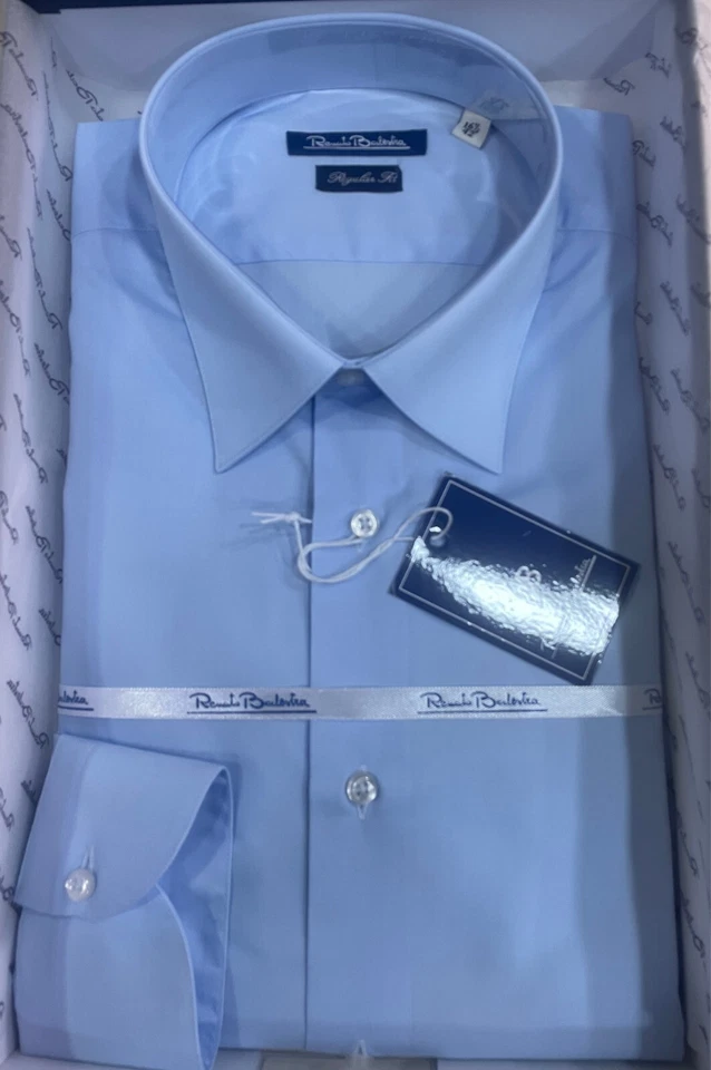 Camicia Uomo Balestra Tinta unita 100% cotone collo Francese Manica lunga - Immagine 2 di 4