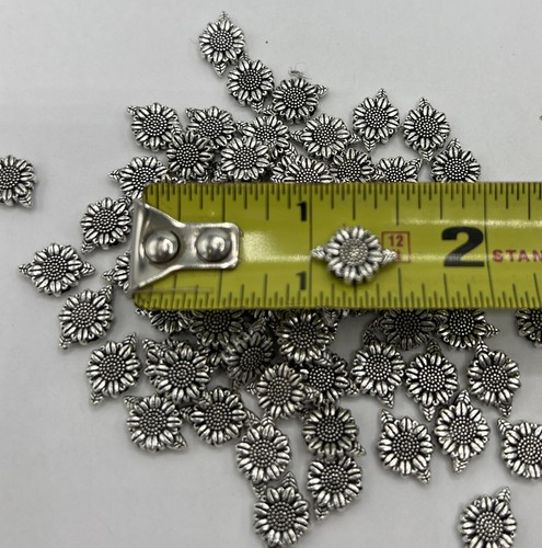 50 Sunflower Small Silver Bracelet Beads 1/2” 13mm - Picture 3 of 4