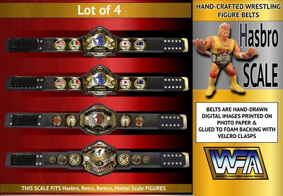 WWC Lot Of 4 Custom Hand Made Hasbro Scale Wrestling Belts: Territory Series C