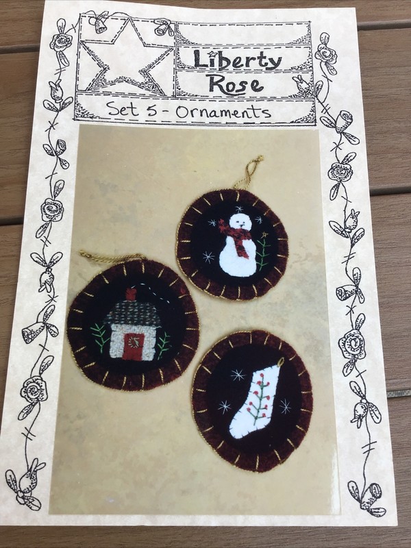 Liberty Rose #5- Ornaments Sewing Pattern- Stocking, Cabin, Snowman