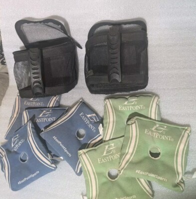 7 Total EastPoint Middle Hole Blue Green Bean Bags + 2 Carry Case W Handle Set