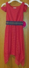NWT Girls Emily West Coral Dress Crochet size 8 with Belt Cold Shoulder - 2209