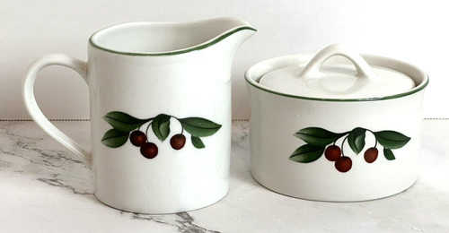 Citation Cades Cove Creamer White and Sugar Bowl w Apples & Cherries - Picture 9 of 14