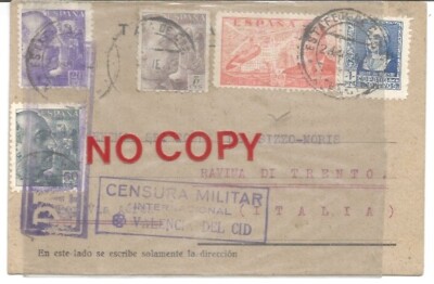 Spanien Valencia del Cid 24.1.1940 Wechselstafeta. Matasello Militärzensur.