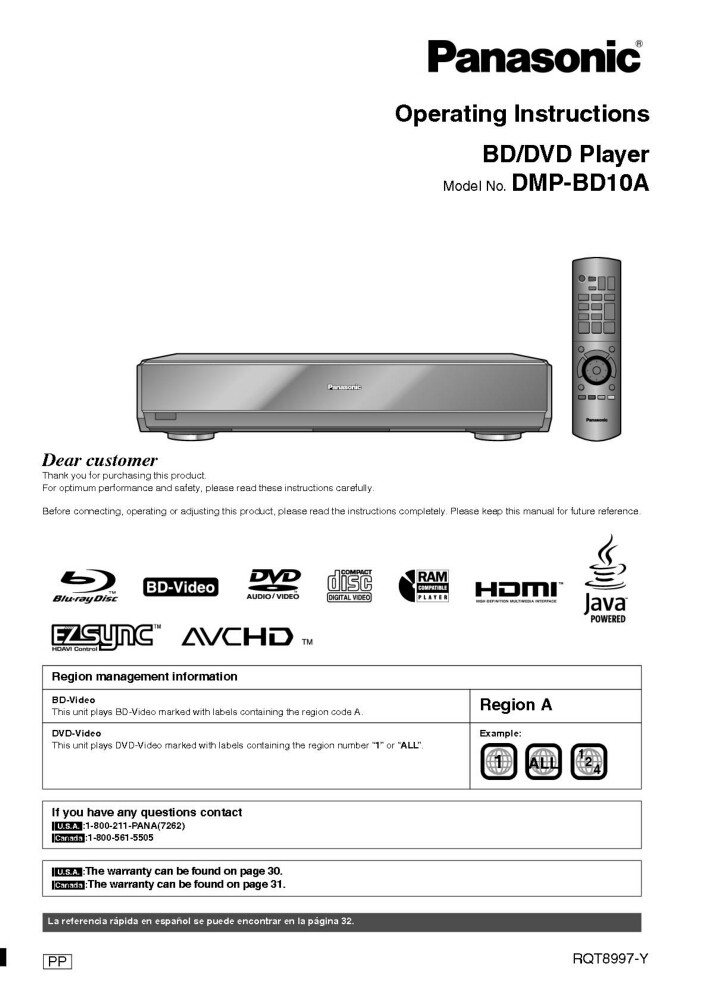 Panasonic DMPBD10A Bluray Player Manual eBay