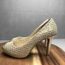 Coach and Four Quillan Open Peep Toe Heel Champagne/Silver Sparkle Size 8.5