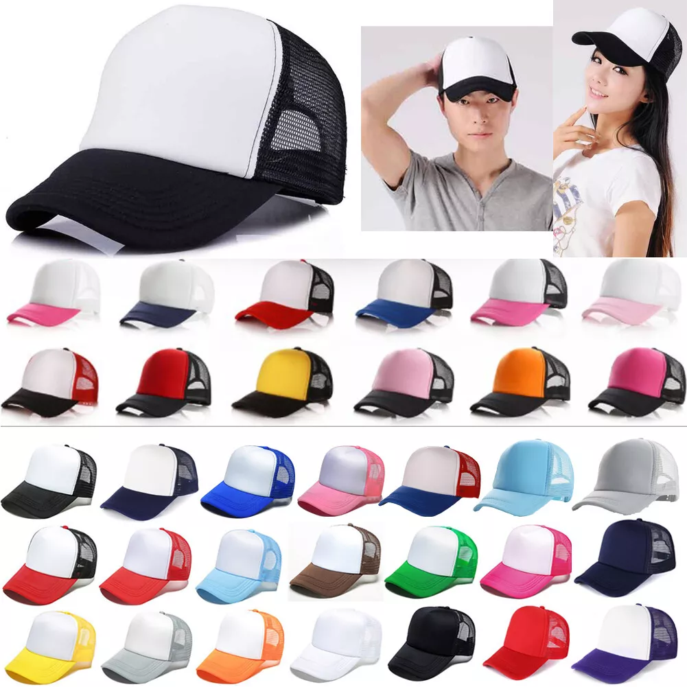 Trucker Hat Foam Mesh Baseball Cap Adjustable Snapback Plain Men Women Hats  Flat