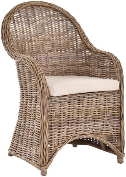 Rattan-Sessel Esszimmersessel Korb-Sessel Flechtsessel Natur (Grau, Mit Kissen)-image