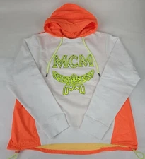 $795 MCM Mens White Cotton Nylon Back and Hood Pull Over Sweatshirt MHA9SMM64OR0