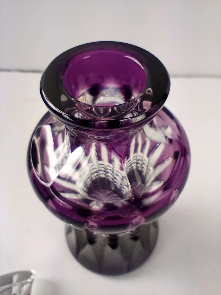 Bohemian Amethyst Cut Glass Decanter Vinegar Oil - Image 3 of 4