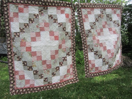 Cotton Country Patchwork Quilt~Brown/Salmon Flowers/Sq~KING~Shams~JC Penney VTG - Picture 7 of 24
